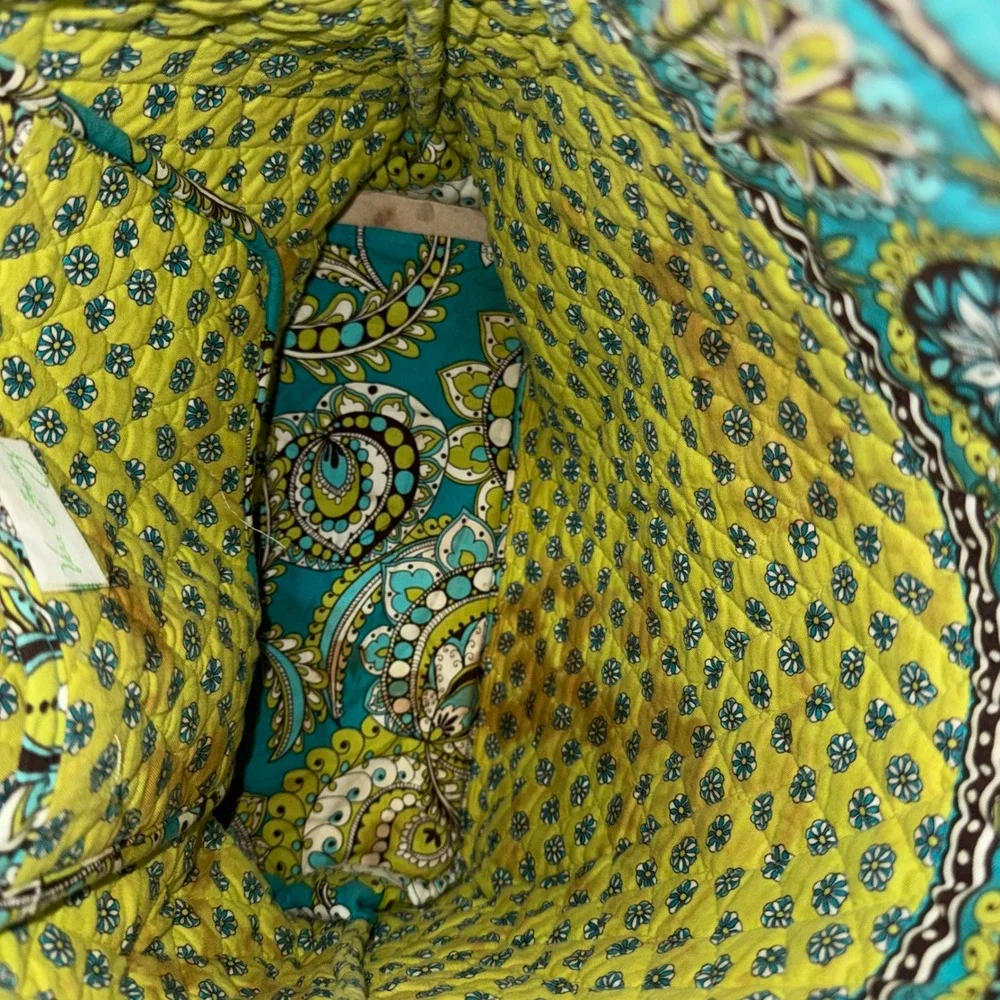 Vera Bradley Peacock Tote Bag Retired Quilted Cotton Teal Green Paisley Shoulder